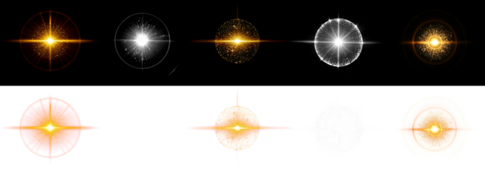 Sparkling round radiant light rays gold white lens flare effect png clipart transparent