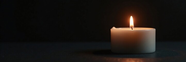 Single wax candle on minimalist black background, candle, monochrome