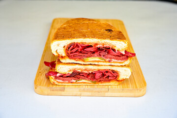 Turkish karisik atom kare  tost ( kasarli bazlama tost) . Sucuklu, Kasarli,  cheddarli, kavurmali karisik tost. Flat baked bread toasted. Karisik bazlama tost .