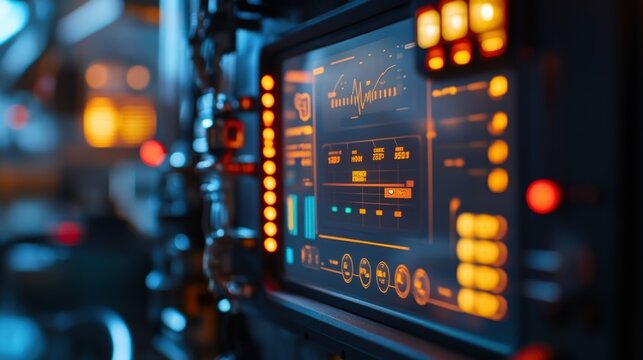 A closeup of a digital display on a factory machine showing alerts and notifications about asset conditions indicating the need for immediate attention. - Powered by Adobe