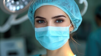 Surgical Medical Professional in Operating Room with Surgical Mask and Cap