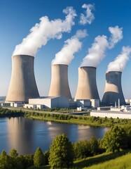 Nuclear Power Plant Cooling Towers Steam Sky