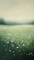 Lush green meadow A tranquil light green meadow dotted with delicate wildflowers under the sun. HD phone wallpaper