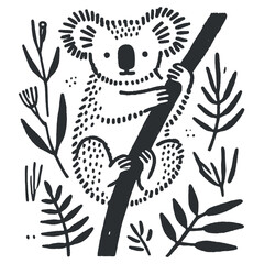 Minimalistic hand drawn koala illustration with bold black lines on white