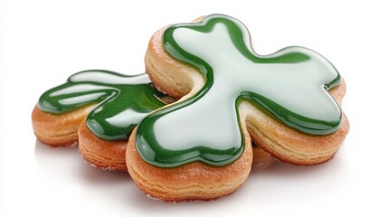Deliciously Decorated Green Treats in Shamrock Shape on a White Background Perfect for St. Patrick&rsquo;s Day Celebrations and Festive Occasions