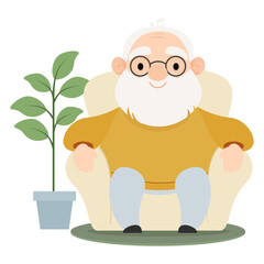 Senior elderly man sitting in a armchair at home