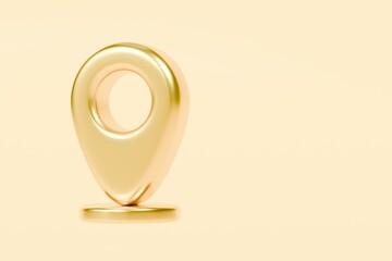 3d Gold Location pin icon with a hollow center. Location advertisement concept. Cartoon Location Pin Marker for representing navigation, direction isolated on transparent background. 3d render PNG.