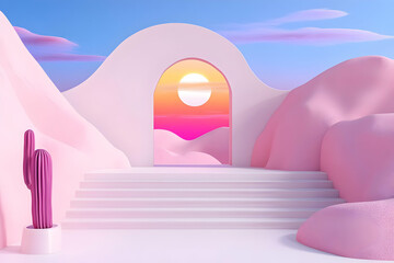 Pink Sunset 3D Archway Illustration