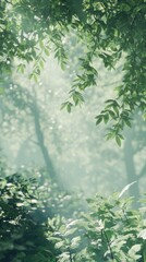 Obraz premium Mint green forest A peaceful forest scene with mint green foliage and a soft morning glow. HD phone wallpaper