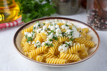 The cheese fusilli pasta is delicious. Turkish name; Peynirli makarna
