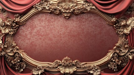 Elegant Antique Frame with Rich Red Drapery and Textured Background for Luxurious Decor or Design Showcase