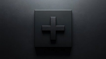 Obraz premium Minimalist Black Medical Symbol Featuring Cross Design on Dark Background for Healthcare and Wellness Concepts