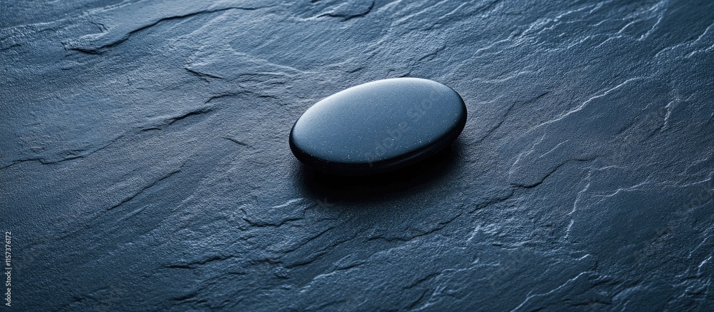 Poster zen black pebble centered on slate background with ample space for text and minimalist composition i