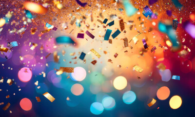 Colorful Confetti Falling across Bright Background, Celebration, Party, Invitation