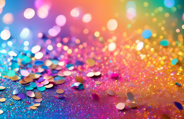 Bright Confetti and Glitter on Colorful Gradient Background. Party, Invitation Design