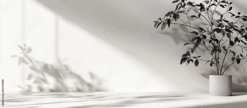 Poster minimalistic product display with soft shadows on white wall and empty space for text featuring a po