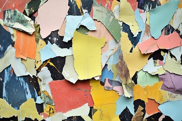 Fototapeta premium dynamic collage of torn paper pieces in various colors and textures layered haphazardly