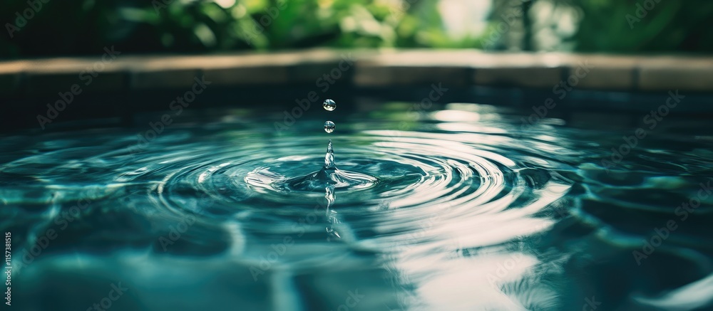 Poster high speed camera capturing a water droplet creating ripples in a tranquil pool suitable for creativ