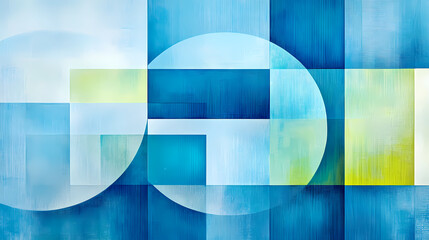 Obraz premium A vibrant abstract artwork featuring geometric shapes in various shades of blue and green, creating a dynamic visual experience.