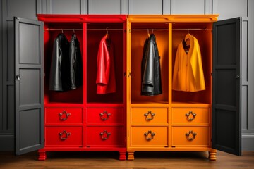 Silhouetted clothes in an open locker against a monochromatic background for dramatic contrast
