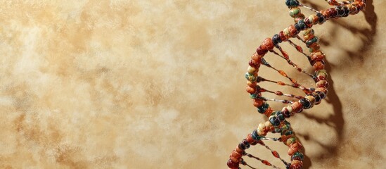 Microscopic DNA strand illustration with genome sequencing elements and textured background for customizable text placement