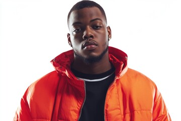 Obraz premium Portrait of young African American hip hop man standing isolated over white background