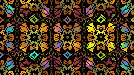 Vibrant Geometric Pattern: A mesmerizing kaleidoscope of color and intricate design, capturing the essence of traditional artistry.  The pattern is a seamless loop.