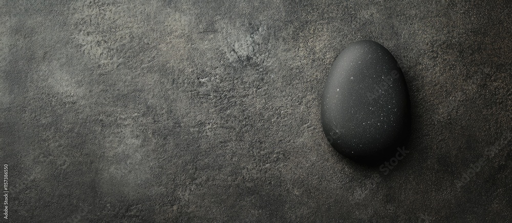 Poster zen black pebble centered on textured surface with ample space for minimalist message or design conc