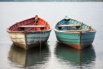 Obraz premium Serene scene of a boat gliding smoothly across tranquil waters under clear skies
