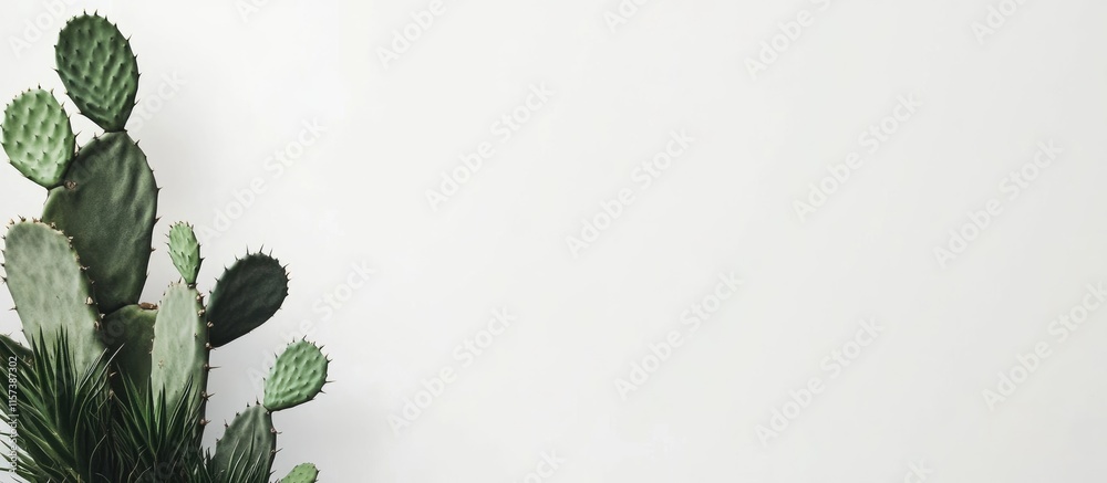 Poster minimalistic poster design showcasing green cacti against a white background with ample empty space 