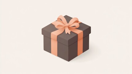 Obraz premium Elegant Brown Gift Box with Peach Ribbon on Neutral Background Perfect for Celebrations, Birthdays, Anniversaries, and Festive Occasions with a Modern Design Style