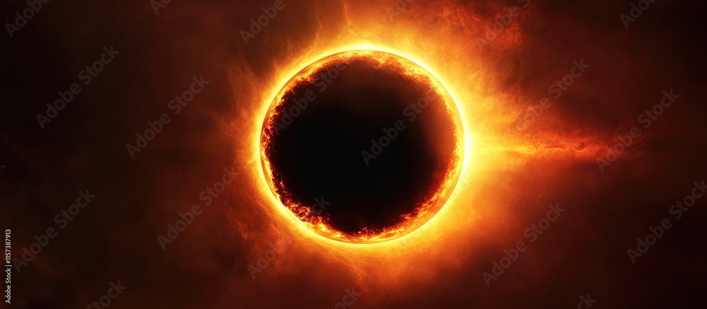 Poster cosmic black hole portal creating alien travel vortex in space with illuminated edge and blank area 