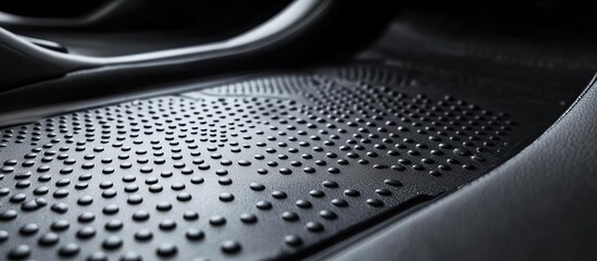 Close up of durable waterproof car floor mats designed for easy cleaning with textured surface and empty space for promotional text