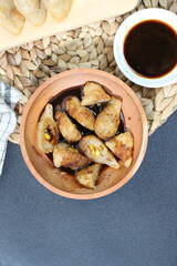 Delicious Pempek, Indonesian Fish Cake, Served with Dark Sweet Sauce