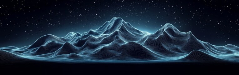 Elegant gold-line mountains on deep blue background