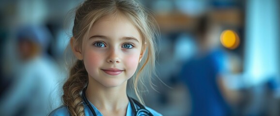 Portrait of a Little Girl Dressed as a Doctor in a Hospital Setting
