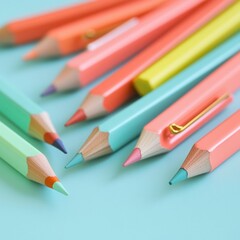 Colorful pencils arranged on a pastel background.
