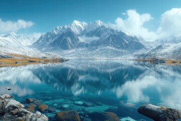 Obraz premium Scientific research on climate change impacts in mountainous regions with glacial lakes