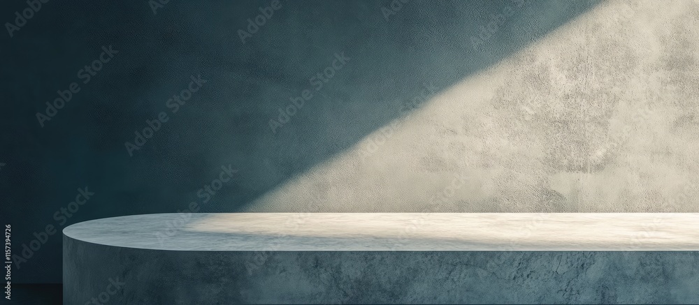 Poster minimalistic stone pedestal under soft lighting with shadows and ample empty space for creative text