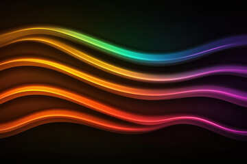 Colorful wavy lines create a vibrant abstract design on a dark background