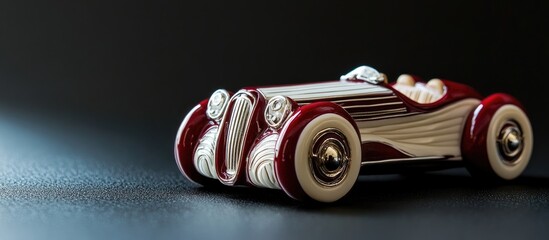 Handcrafted car shaped Romanesque jewelry piece with red and white enamel showcasing a sleek design and space for personalized text