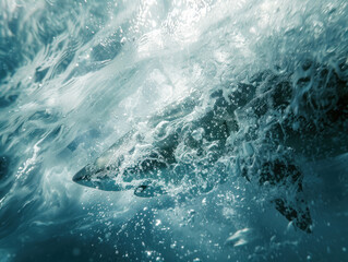 Obraz premium A close-up underwater shot capturing the details of a shark's streamlined body in motion