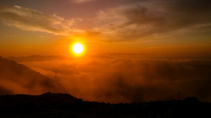 Sunset colours, Sete Cidades crater rim, Azores islands, Portugal.
