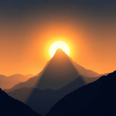 set of silhouette clipart of a mountain with a rising sun behind it