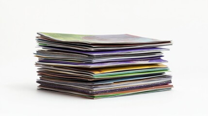 A Vibrant Stack of Colorful Magazines and Brochures Piled Neatly on a White Background Displaying Variety and Brightness in Design Elements