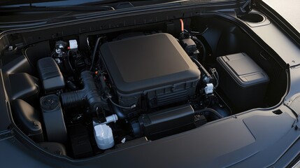 Electric vehicle engine bay showcasing advanced technology and components for efficient performance and sustainability in modern transportation.