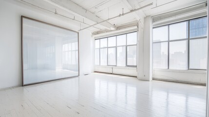Bright and airy penthouse loft interior featuring large windows oversized mirror and minimalist design elements for an inspirational ambiance
