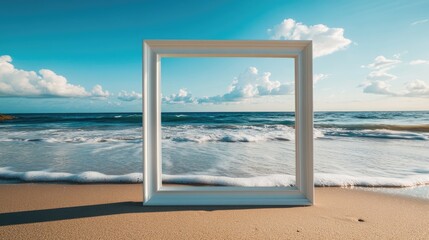 Framed Inspirational Success Moments at the Beach with Waves and Blue Sky in the Background