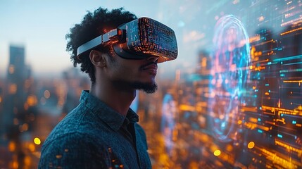 Immersive virtual reality experience in a futuristic tech environment