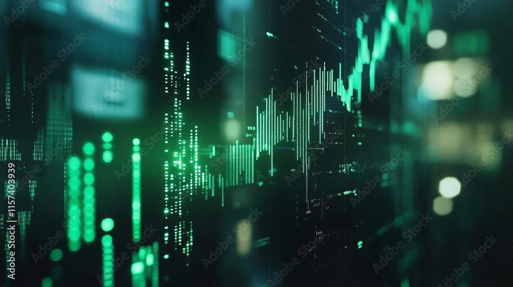 Wall mural a green computer interface with chart data, likely financial.